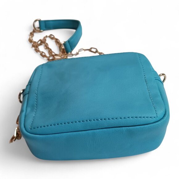 XL Aqua Blue Vegan Studded Crossbody Bag – Square Mini Purse w/ Chain Strap NWOT - Picture 9 of 12